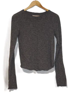 We The Free Long Sleeve Crew Neck Lettuce‎ Hem Top Charcoal Gray Size Medium thumbnail 1