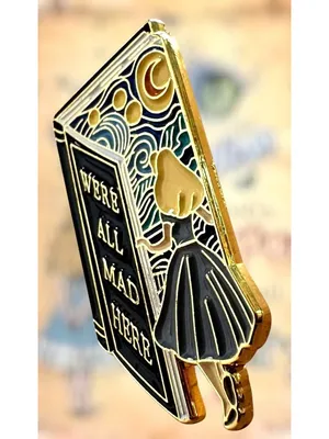 Alice in Wonderland Pin We’re All Mad Here Book Design Starry Night Rabbit Hole thumbnail 10