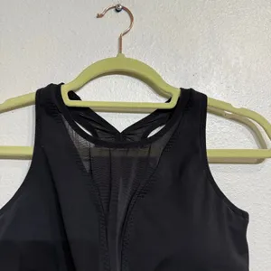 Athleta Black Mesh V Neck Longline Racerback Sports Bra Sz L thumbnail 4