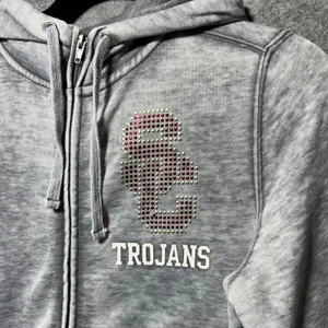 USC Her Style‎ Trojans Rhinestone Zip Up Hoodie Gray So Cal 80 Medium thumbnail 2