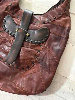 Lucky Brand Distressed Brown Leather Shoulder Hobo Vintage thumbnail 3