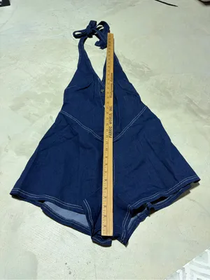 Selfie Leslie NWT Glowing halter neck Dark Blue Denim Romper XS MSRP$90 thumbnail 7