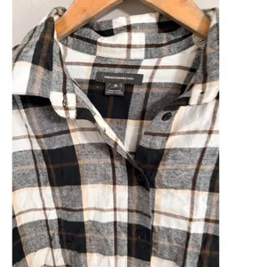 French Connection Plaid Button Down Shirt Womens M Black White Oversized Flannel thumbnail 3