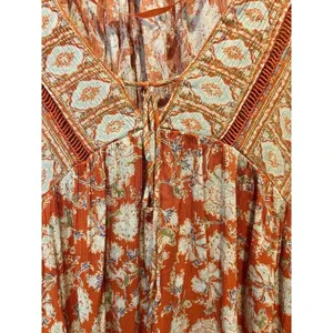 Free People Moonlight Dance Orange Floral Boho Tunic V-Neck Bell Sleeve Size M thumbnail 2