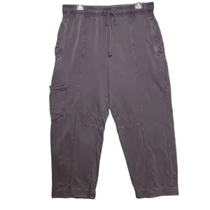 Out From Under Pants Women's L Gray Cargo Crop Drawstring Twill Pockets Relaxed thumbnail 12
