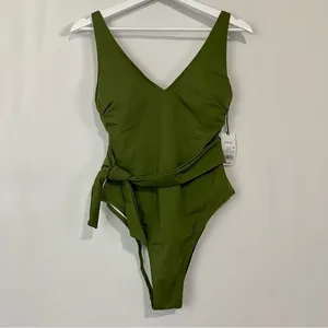 Shade & Shore Women’s One Piece Side Tie Swimsuit Green Size Medium NWT FLAW thumbnail 1