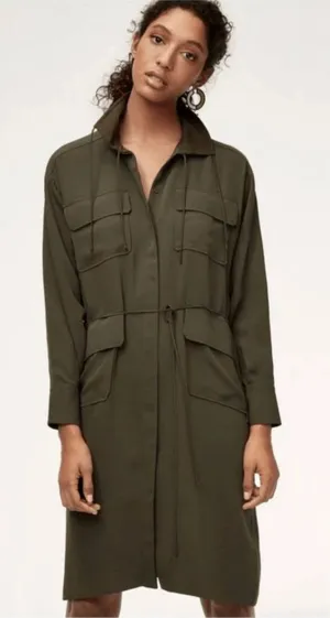 Aritzia Babaton Howitt Utility Relaxed Fit Button Up Dress in Olive Green. XXS thumbnail 1