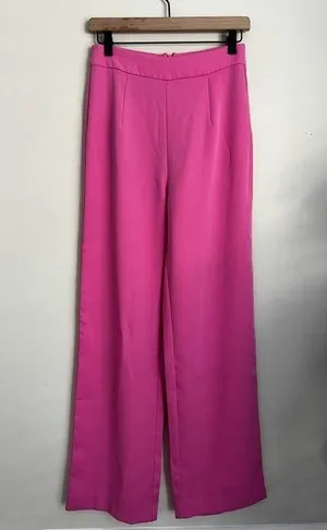 Saskia High Rise Wide Leg Satin Trouser Pants light pink S thumbnail 1