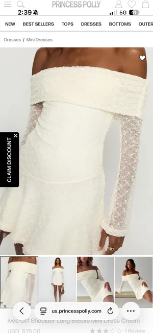 Princess Polly cream off the shoulder dress thumbnail 3