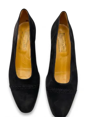 Vintage Harold's Black Suede Cap-Toe Flats Loafers‎ size 9AA Made in Italy thumbnail 1