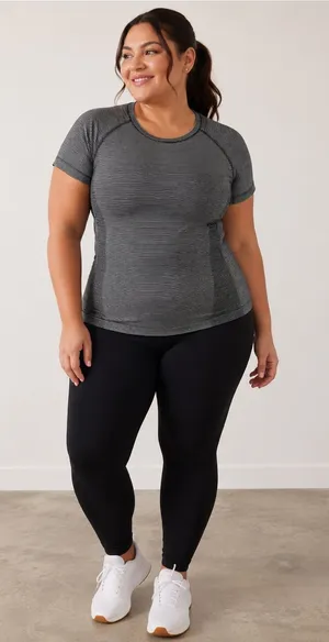Athleta Momentum Seamless Tee Black Mini Stripe L Body Skimming Top thumbnail 1