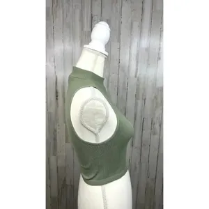 Zara Women's‎ XS Green Ribbed Knit Crop Top Mock Neck Sleeveless Casual Tank thumbnail 4
