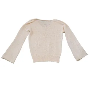 J. Crew Women's Size Medium V-Neck Sweater Beige Bell Sleeve Open Knit Coastal thumbnail 7