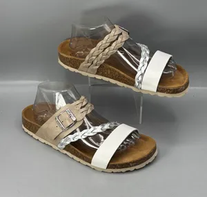 Biostep Slides Sandals Womens 9 White Silver Beige Braided Straps Slip-On Shoes thumbnail 1