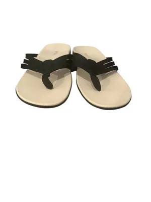 Vionic Alta Toe Post Sandals Black Leather Cream Thong Comfort Shoes 8.5M thumbnail 5