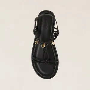 Universal Thread Black Strappy Flat Sandals Gold Bead Detail Ankle Strap 6.5‎ thumbnail 4