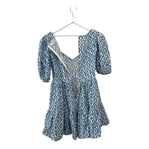 Mille Aneli Blue & Green Block Print Puff Sleeve Mini Dress Size XS thumbnail 9