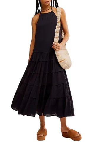 Free People Black SOMEWHERE SUNNY MAXI Dress Large thumbnail 1