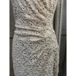 Connected Apparel Vintage Sequined White Lace Faux-Wrap Cocktail Dress - Small thumbnail 4