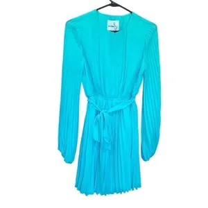 Sam Edelman Turquoise Pleated Long Sleeve Dress Size 4 NEW #779 thumbnail 2