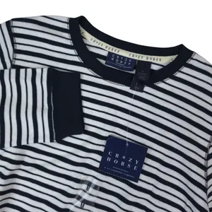 Crazy Horse Striped Waffle Knit Thermal Shirt Women Medium Navy Blue White thumbnail 2