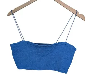 Maeve By Anthropologie Blue Smocked Cotton Crop Top Large thumbnail 1