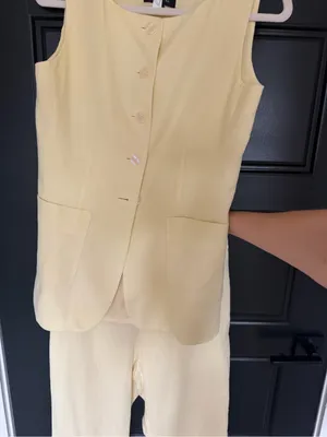 Ann Taylor Butter Yellow Linen Blend Matching Set | long vest, flare ankle pant thumbnail 4