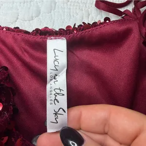 Lucy in the Sky Strappy Sequin Mini Bodycon Dress. Size: Medium. Burgundy. thumbnail 6