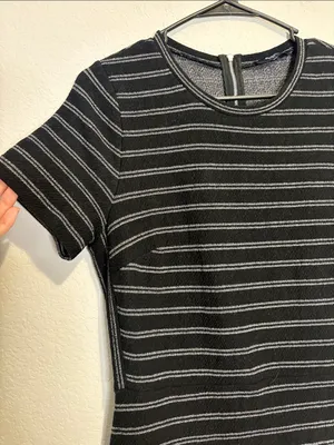 Madewell Black Striped Short-Sleeve Mini Dress Large thumbnail 4
