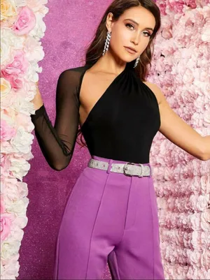 SheIn Asymmetrical Mesh Top thumbnail 1