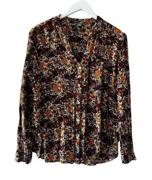 Kut From The Kloth Floral Blouse Button Front Long Sleeves SZ M #2399 thumbnail 1