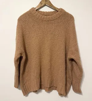 Aerie Oversized Crewneck Sweater Size Small Brown Tan Wool Blend Chunky Knit thumbnail 1