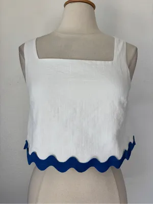 PRETTYGARDEN Square Neck Ric Rac Scalloped Hem Crop Top thumbnail 2