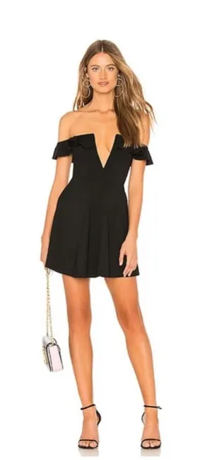Majorelle Poise Black Off Shoulder Flare Mini Dress Small xs thumbnail 1