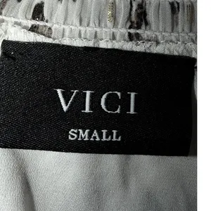 VICI White Gold Metallic Abstract Print Smocked‎ Tiered Mini Dress Small thumbnail 3