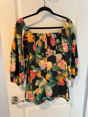 Cara Cara Floral Square Neck Citrus Mini Dress | XS thumbnail 3