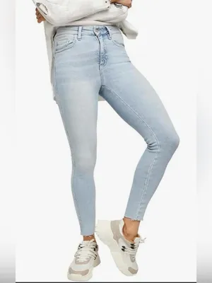 NWT Free People Women’s Frayed-Hem Mid-Rise Jegging Skinny Jeans Havanna Blue thumbnail 3