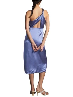 NWT Anthropologie Silk One Shoulder Purple Satin Side Slit Midi Dress 8 thumbnail 2