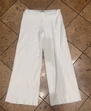 ⭐Zara White Wide-Leg Ribbed Pants thumbnail 1