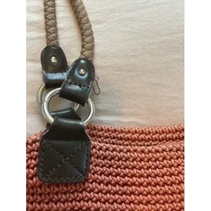 Croft & Barrow Crochet Knit Shoulder Bag Coral Taupe Colorblock Faux Leather thumbnail 6
