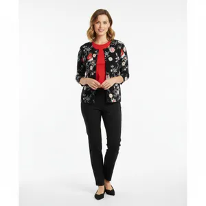 Ann Taylor Black Dark Moody Floral Knit Button Up Cardigan Sweater M thumbnail 7
