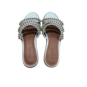 Coach White Gold-Beaded Isa Studded Strappy Flat Slide leather Sandals 7.5 thumbnail 2