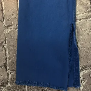 ZARA Straight Leg Jeans 2 High Rise Hem Slit Frayed Cobalt Blue Denim Casual thumbnail 9