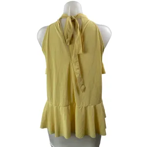 Zara Women's Butter Yellow Halter Ruffle Sleeveless Tiered Peplum Blouse Top M thumbnail 3