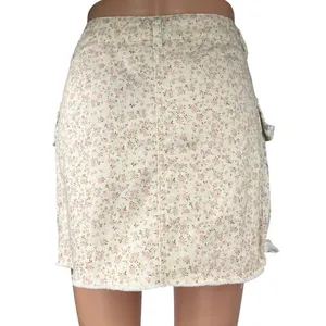Altar'd State White Pink Floral Print Raw Hem Straight Pencil Mini Cargo Skirt M thumbnail 3