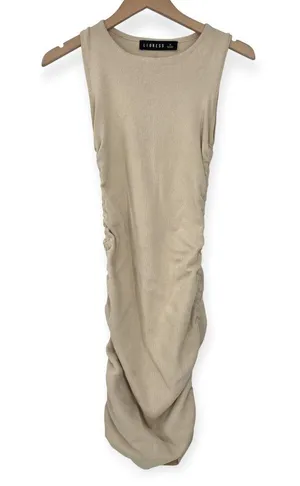 LIONESS | Small | Military Minds Ecru Bodycon Ribbed Sleeveless Mini Dress thumbnail 4