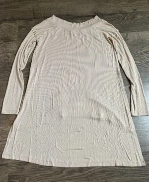 EUC Womens Miss Me Ribbed Stretchy Long‎ Sleeve Tan Top Tunic Side Split Size S thumbnail 1
