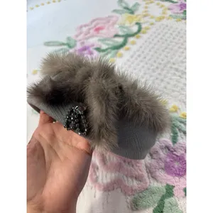 Vintage Grey‎ Pillbox Hat Real Fur Trim Rhinestone Brooch Detail Mid-Century thumbnail 7