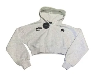 White Fox Charli Cropped Zip Front Hoodie Womens S/M Grey Marle Star Streetwear thumbnail 1