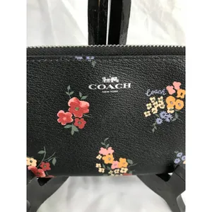 Coach Corner Zip PVC Leather Wild Flower Black Multi Wristlet thumbnail 2